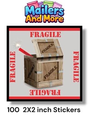 100 (2x2 Inch) Square Stickers, FRAGILE, High Gloss, PRICE IS FIRM